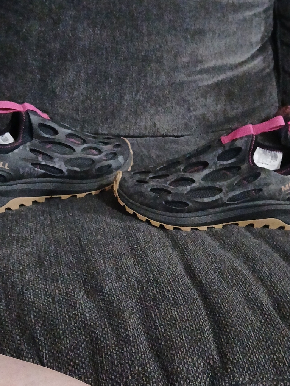 Women's Black Slip-On  Merrell Trail Shoes with Pink Accent